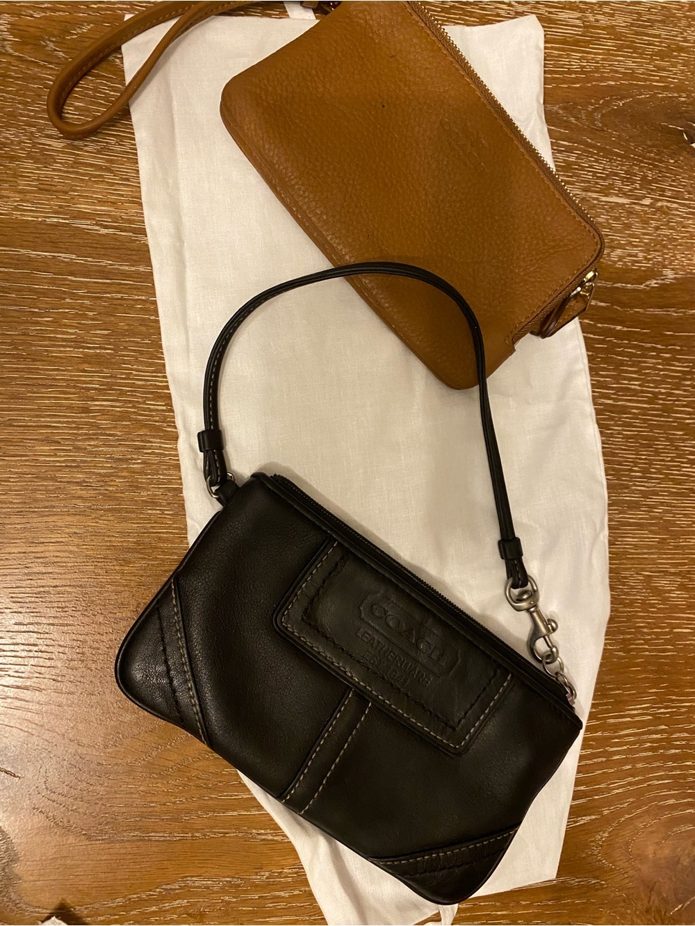 Coach Black Leather Wristlet with Top Zip and Strap